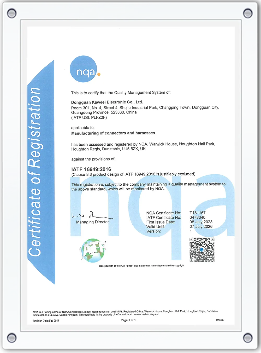 IATF 16949 certificate